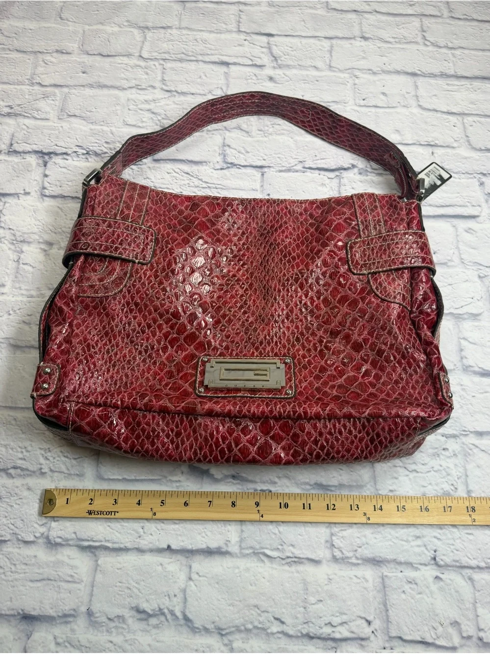 NWT GUESS Red Snake-Embossed Hobo Bag